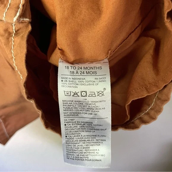 Janie and Jack Baby Girl 18-24M Twill Contrast Stitch Bow Romper Soft Caramel - Picture 6 of 11